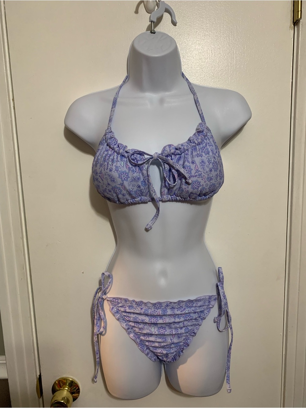 Ninety-Nine Lavender Paisley Ruffle Tie Bikini Set Medium
